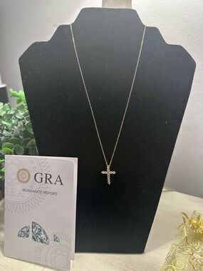 3TCW Moissanite Cross Pendant Gold Plated 925 Sterling Silver Necklace